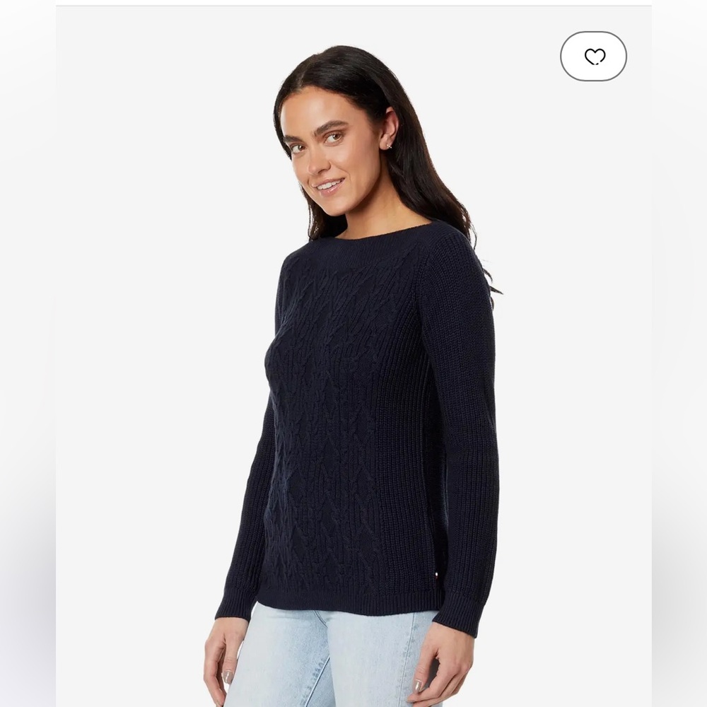 TOMMY HILFIGER NAVY CABLE KNIT BOATNECK SWEATER SIZE MEDIUM COTTON BLEND